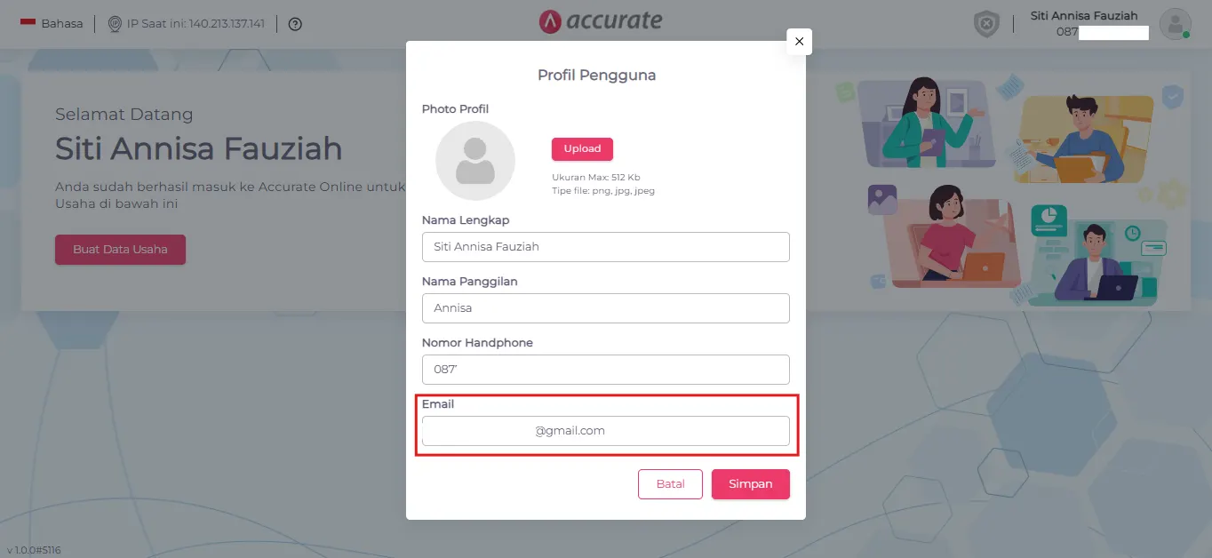 Ubah Email Akun Accurate Online
